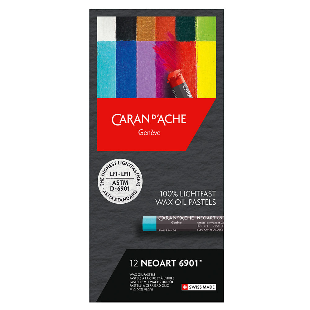Caran d'Ache Neoart 6901 Professional Water Resistant Wax Oil Pastels Box of 12