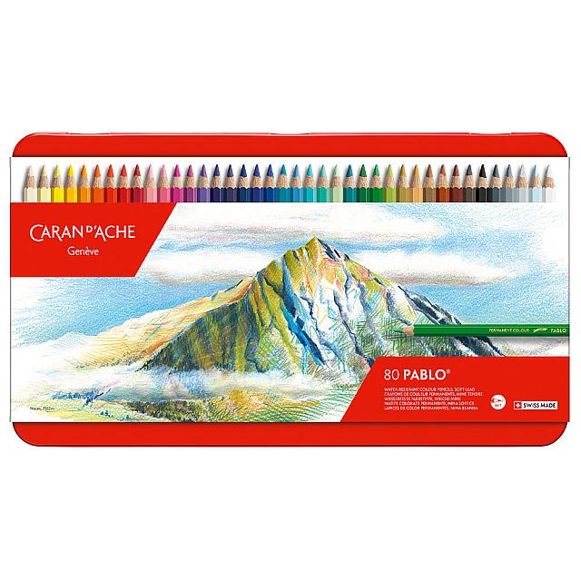 Caran d'Ache Pablo Artists Permanent Colour Pencil Assorted Tin of 80 by Caran d'Ache at Cult Pens