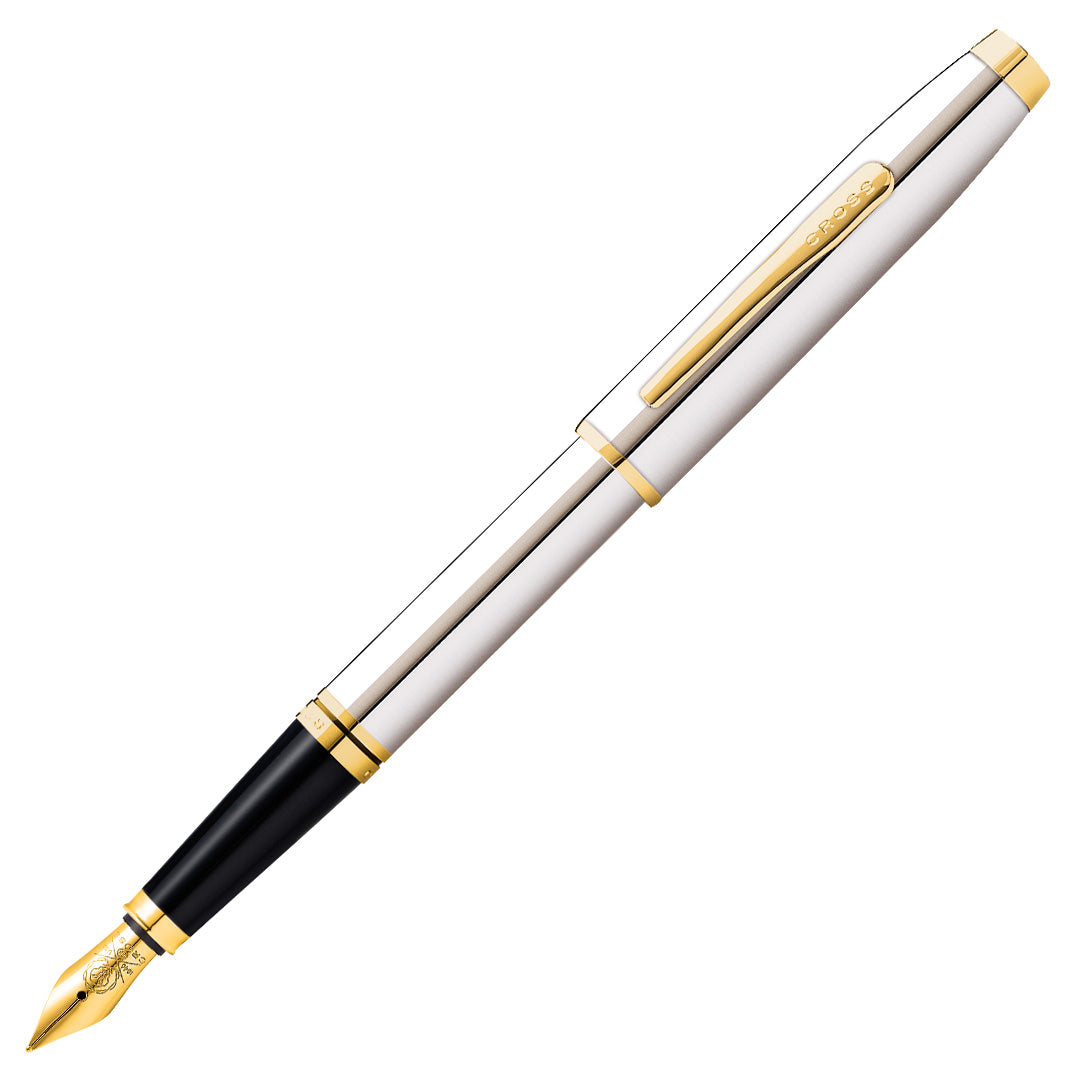 Cross Coventry Fountain Pen Polished Chrome with Gold Trim Fine Nib