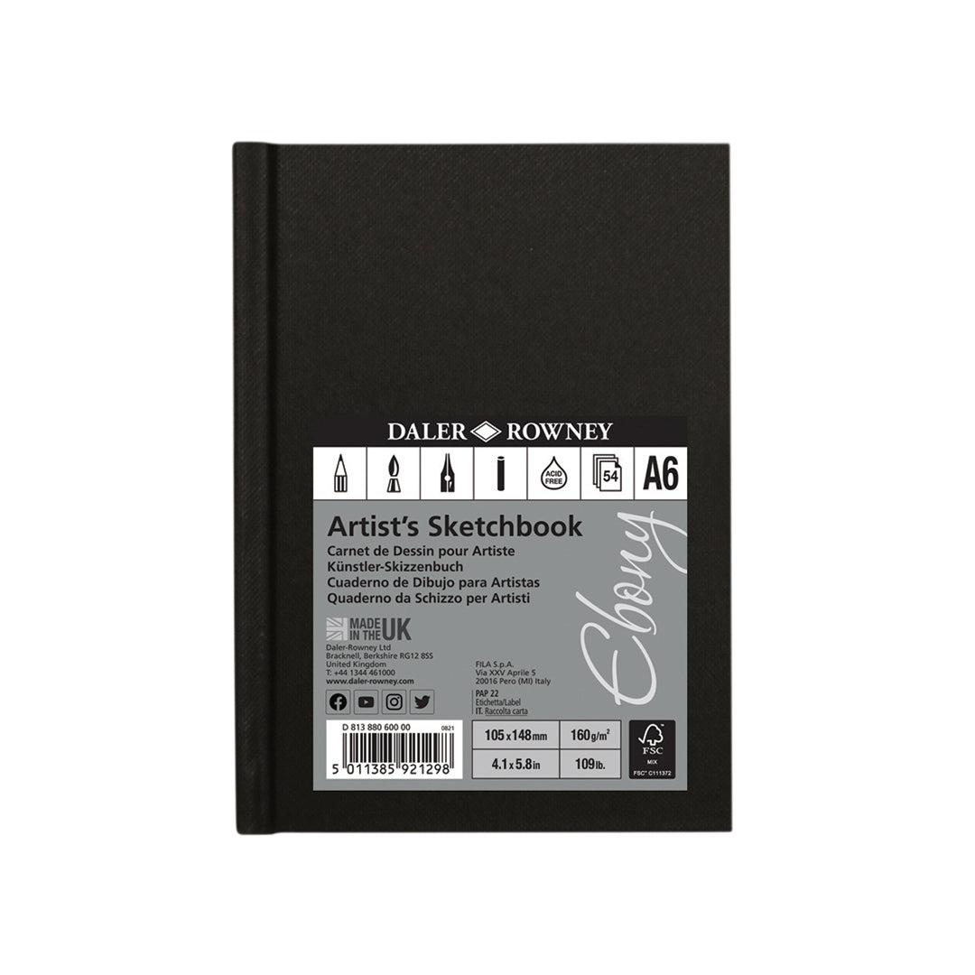 Daler-Rowney Ebony Hardbound Sketchbook A6 Portrait 160G 54 Sheets