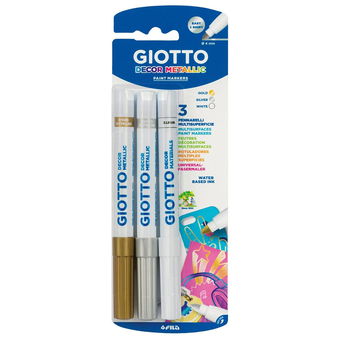 Giotto Decor Materials Multisurface Paint Markers Set of 3 Gold/Silver/White