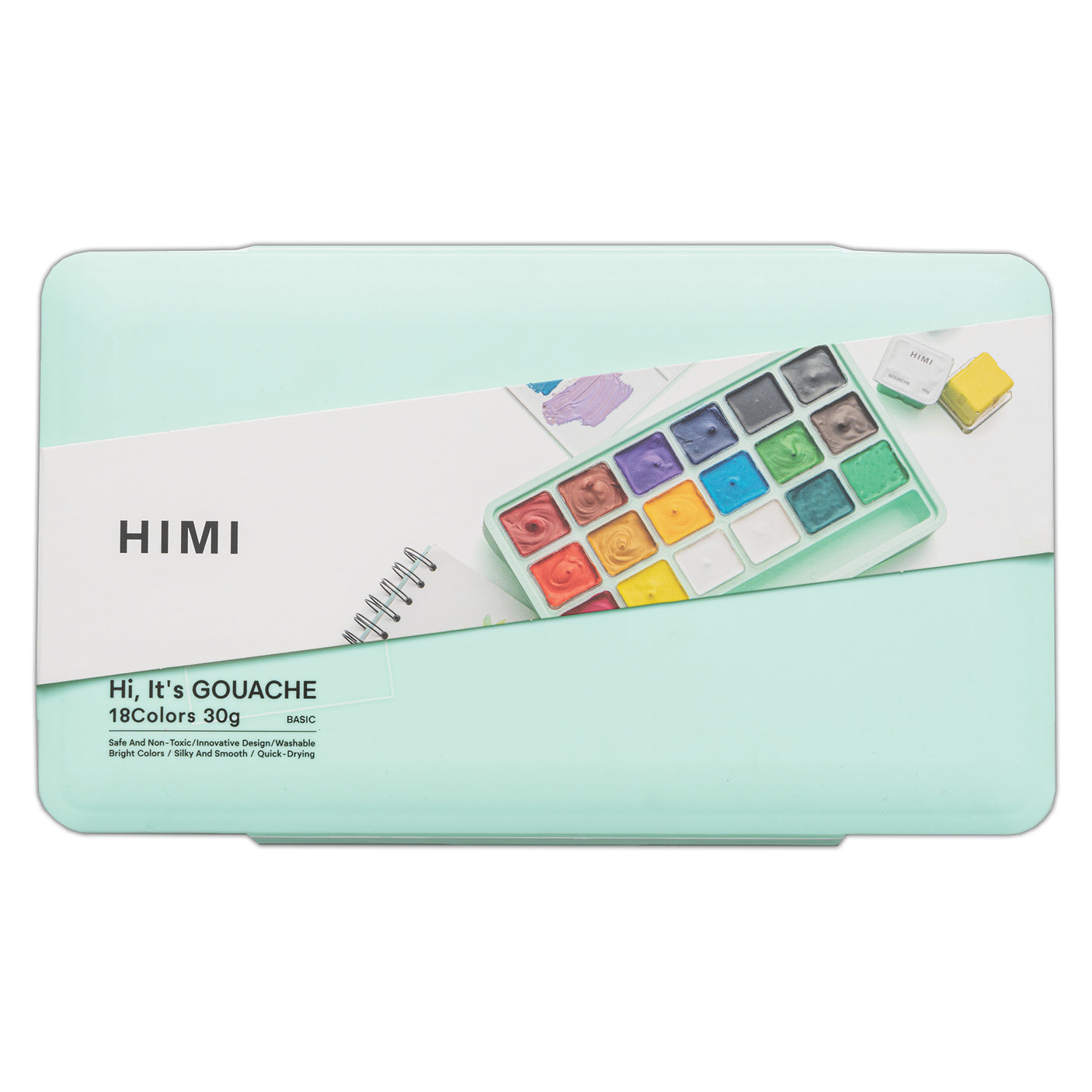 HIMI Jelly Cup Gouache Set of 18 Colours + 3 Brushes Green Case