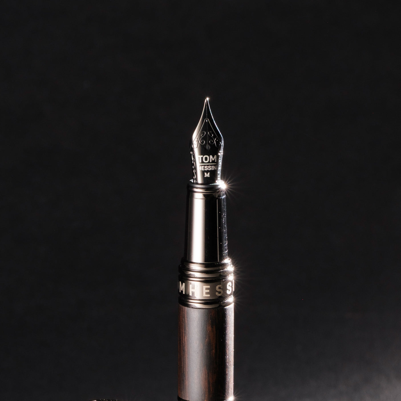 Tom Hessin Revolution Fountain Pen Charcoal Black Wood Barrel with Gunmetal Trim