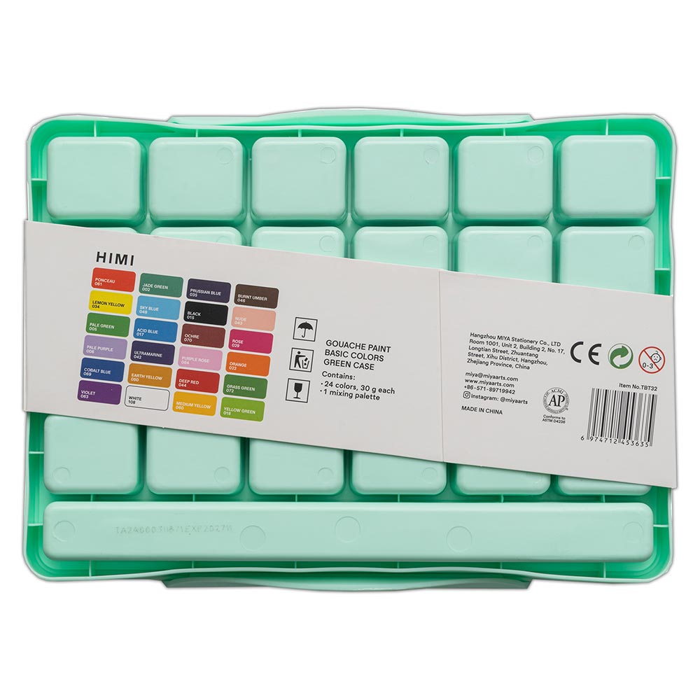 HIMI Jelly Cup Gouache Set of 24 Colours Green Case