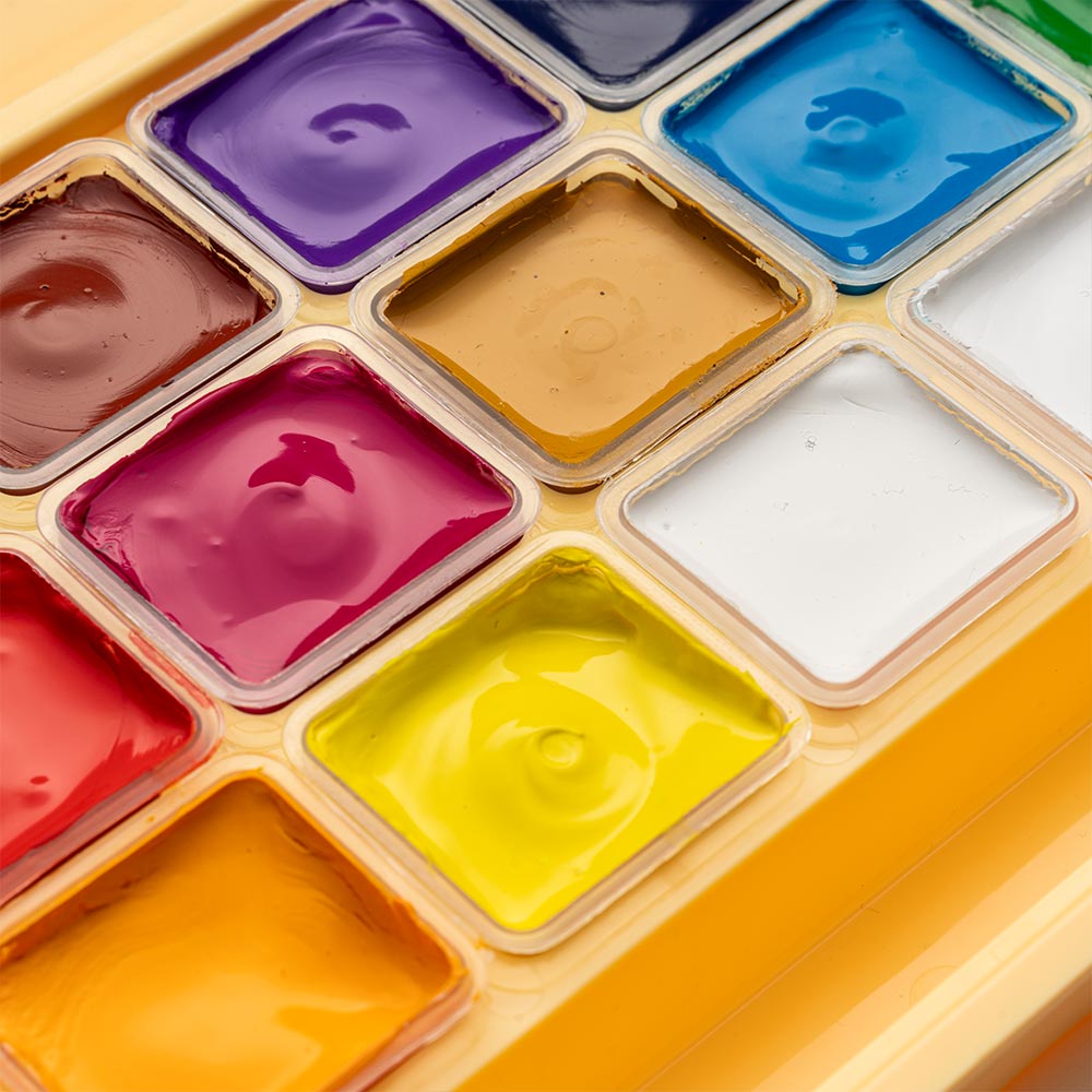 HIMI Jelly Cup Gouache Set of 18 Colours + 3 Brushes Yellow Case
