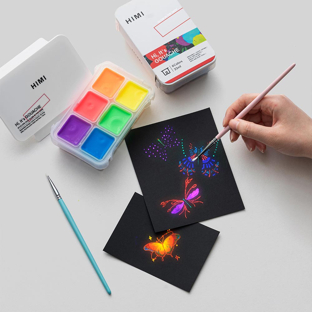 HIMI Jelly Cup Gouache Set of 6 Colours White Case Glow in the Dark Edition
