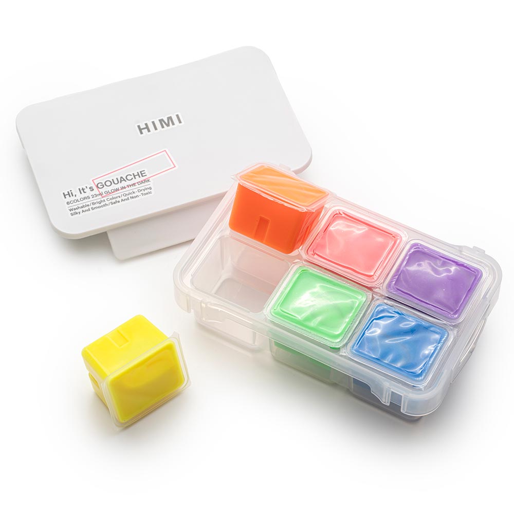 HIMI Jelly Cup Gouache Set of 6 Colours White Case Glow in the Dark Edition