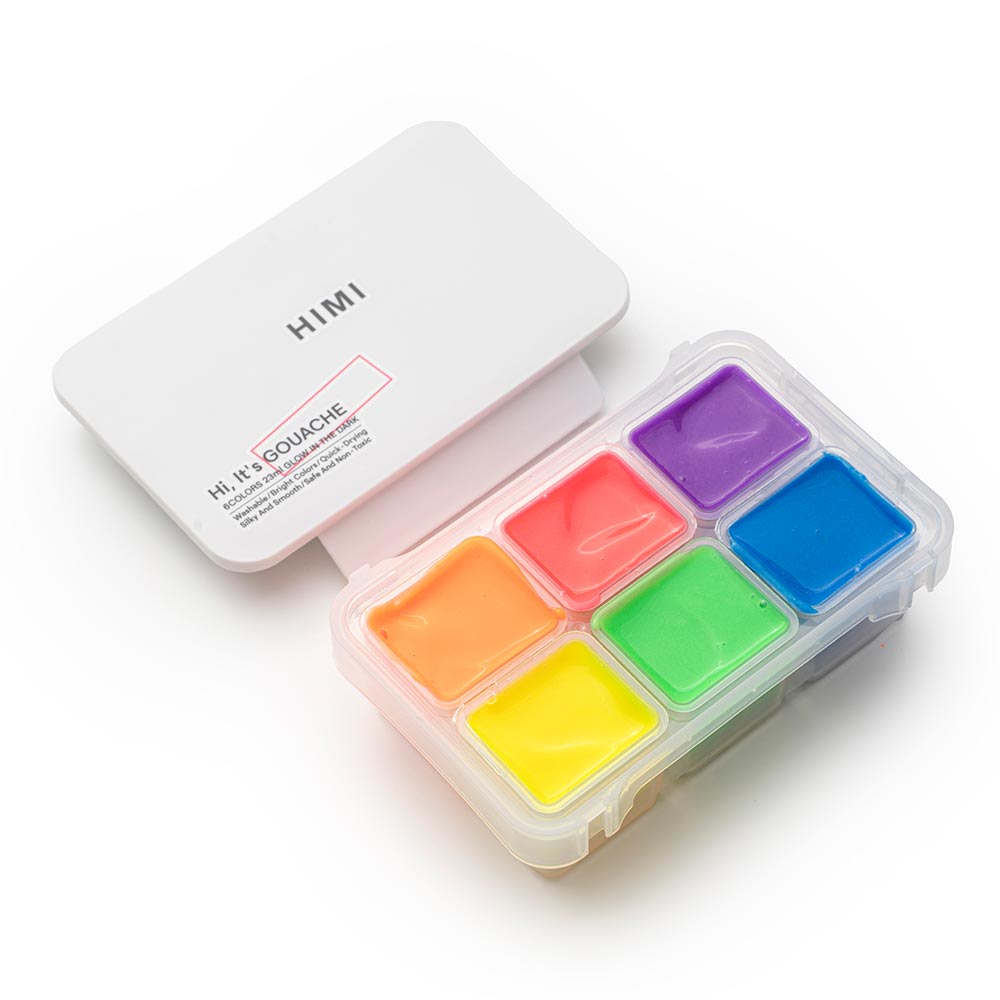 HIMI Jelly Cup Gouache Set of 6 Colours White Case Glow in the Dark Edition