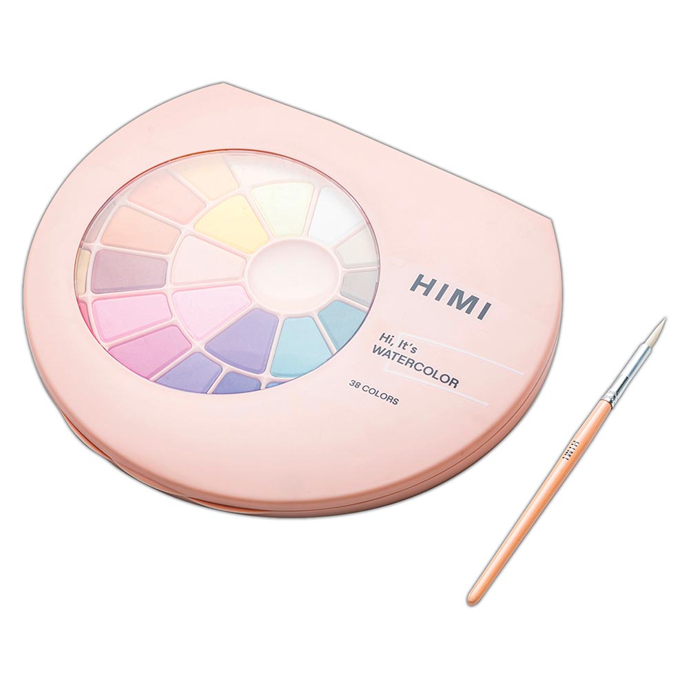 HIMI Solid Watercolour Set of 38 Pans + Brush Pink Case