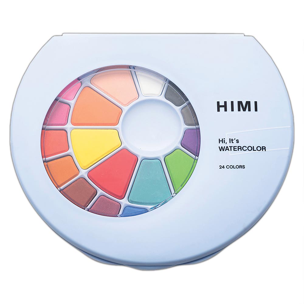 HIMI Solid Watercolour Set of 24 Pans + Brush Blue Case