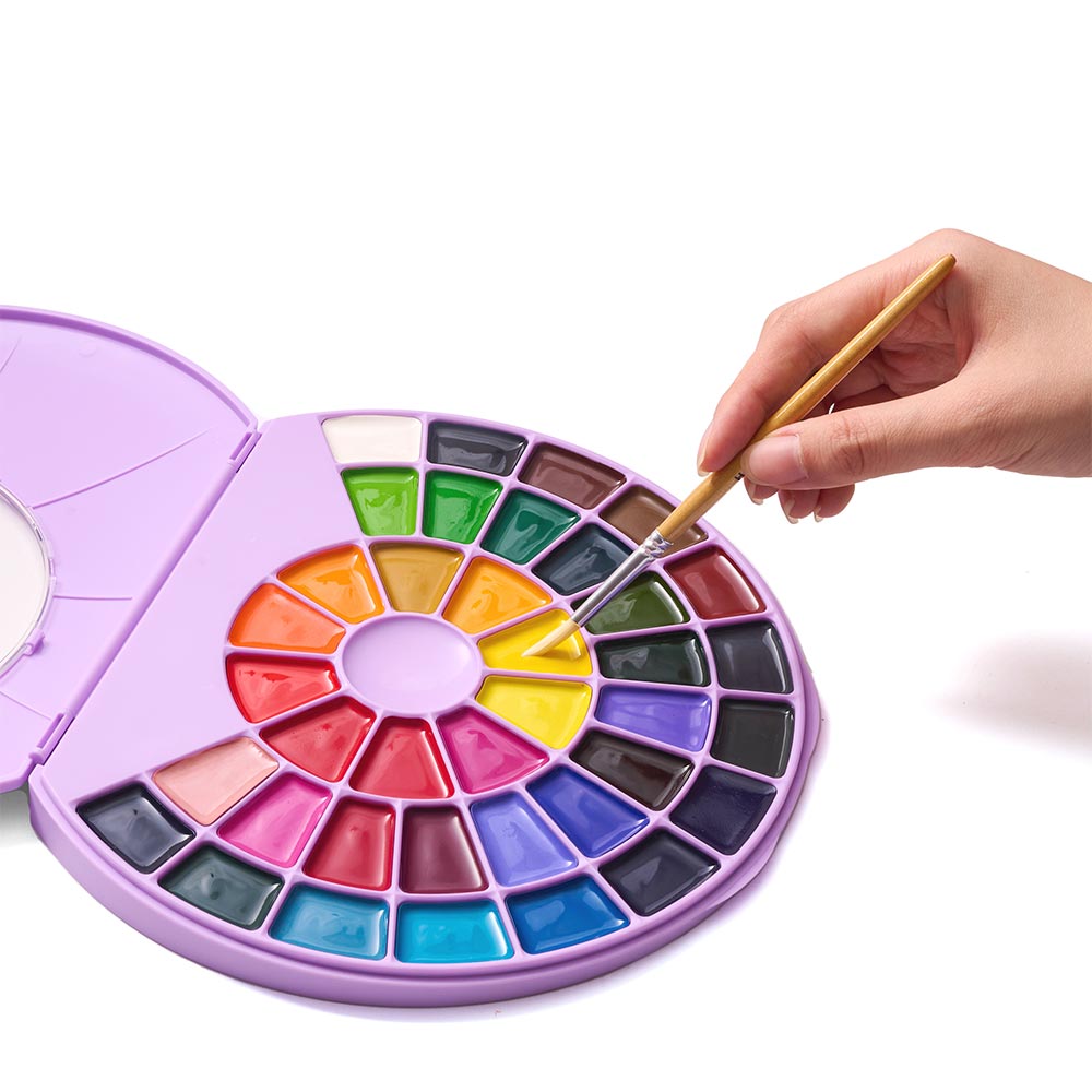 HIMI Semi-Moist Watercolour Set of 38 Pans + Brush Purple Case