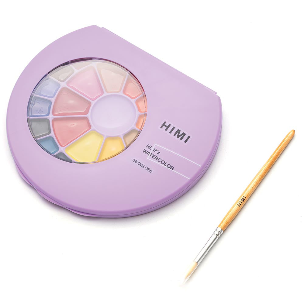 HIMI Semi-Moist Watercolour Set of 38 Pans + Brush Purple Case