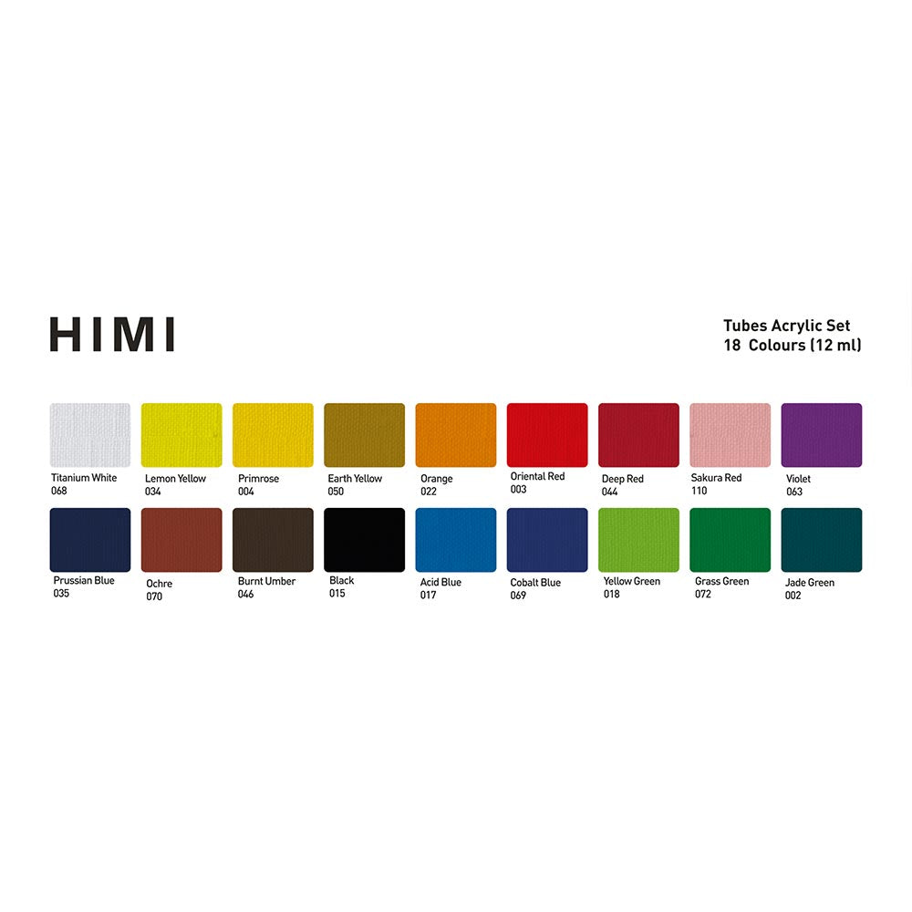 HIMI Tube Acrylic Set of 18 Colours 12ml