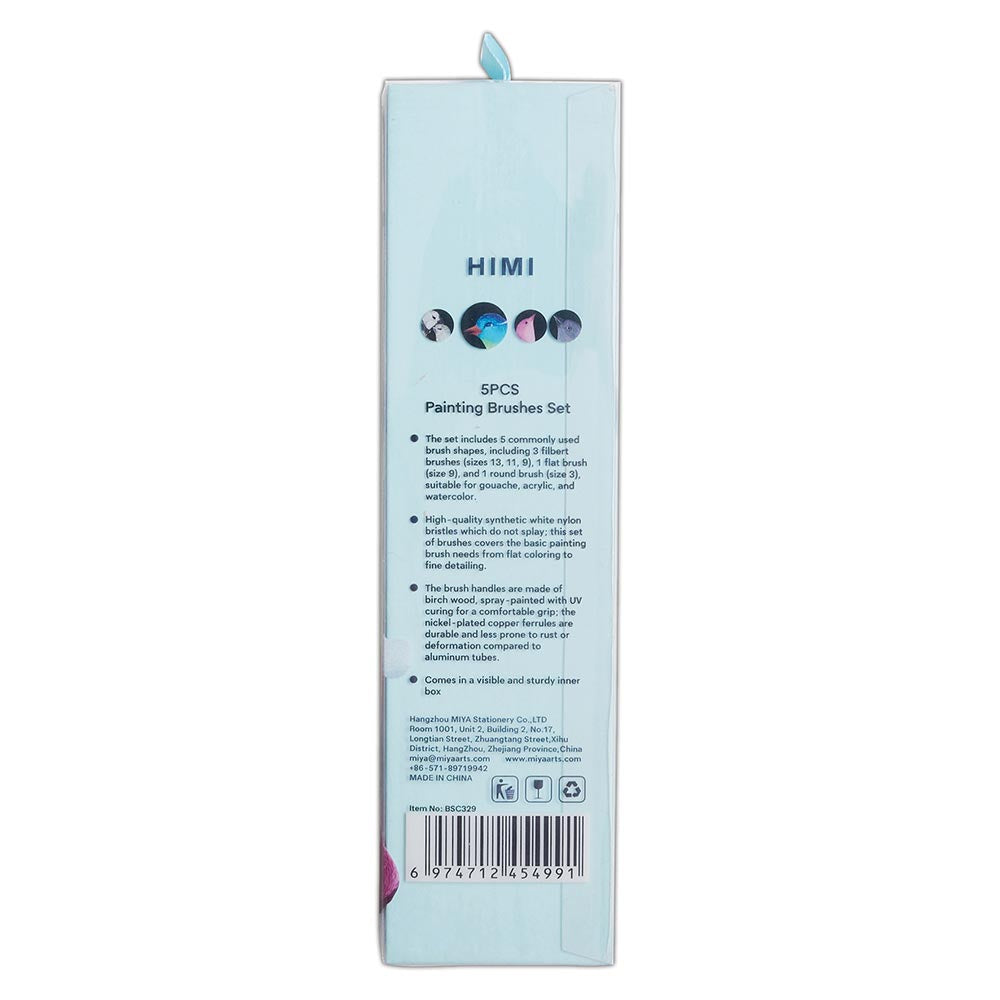 HIMI Set of 5 Brushes Filbert Flat and Round Blue
