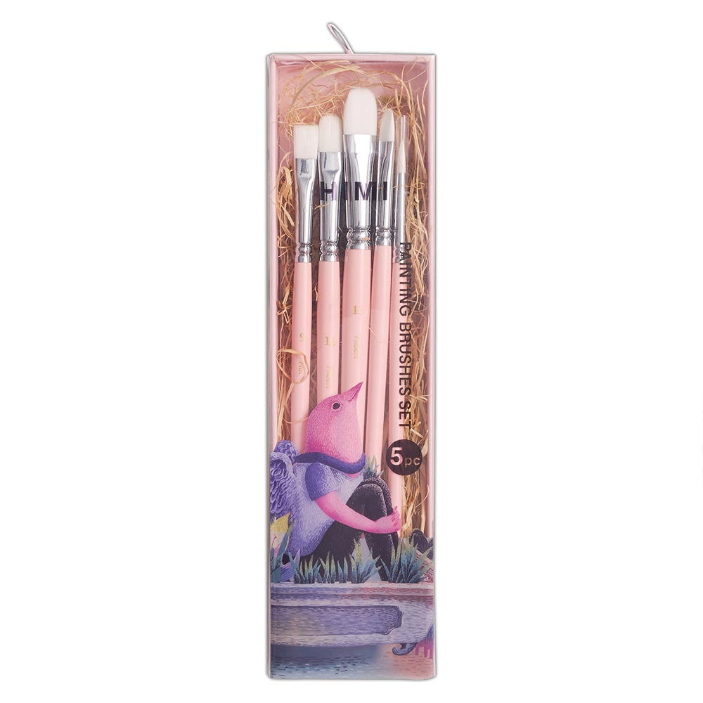 HIMI Set of 5 Brushes Filbert Flat and Round Pink