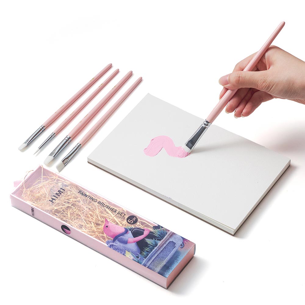 HIMI Set of 5 Brushes Filbert Flat and Round Pink