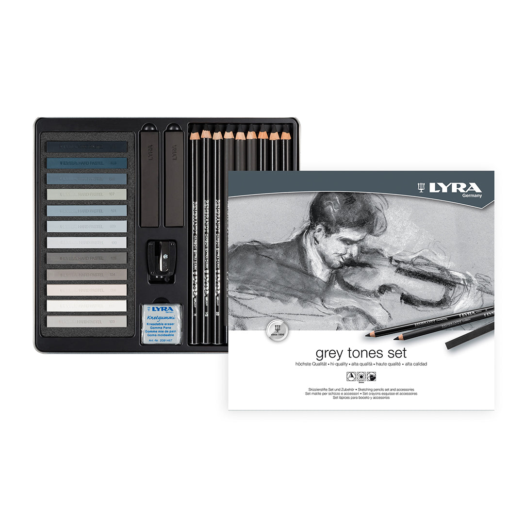 Lyra Rembrandt Grey Tones Sketching Set of 25 in Metal Tin