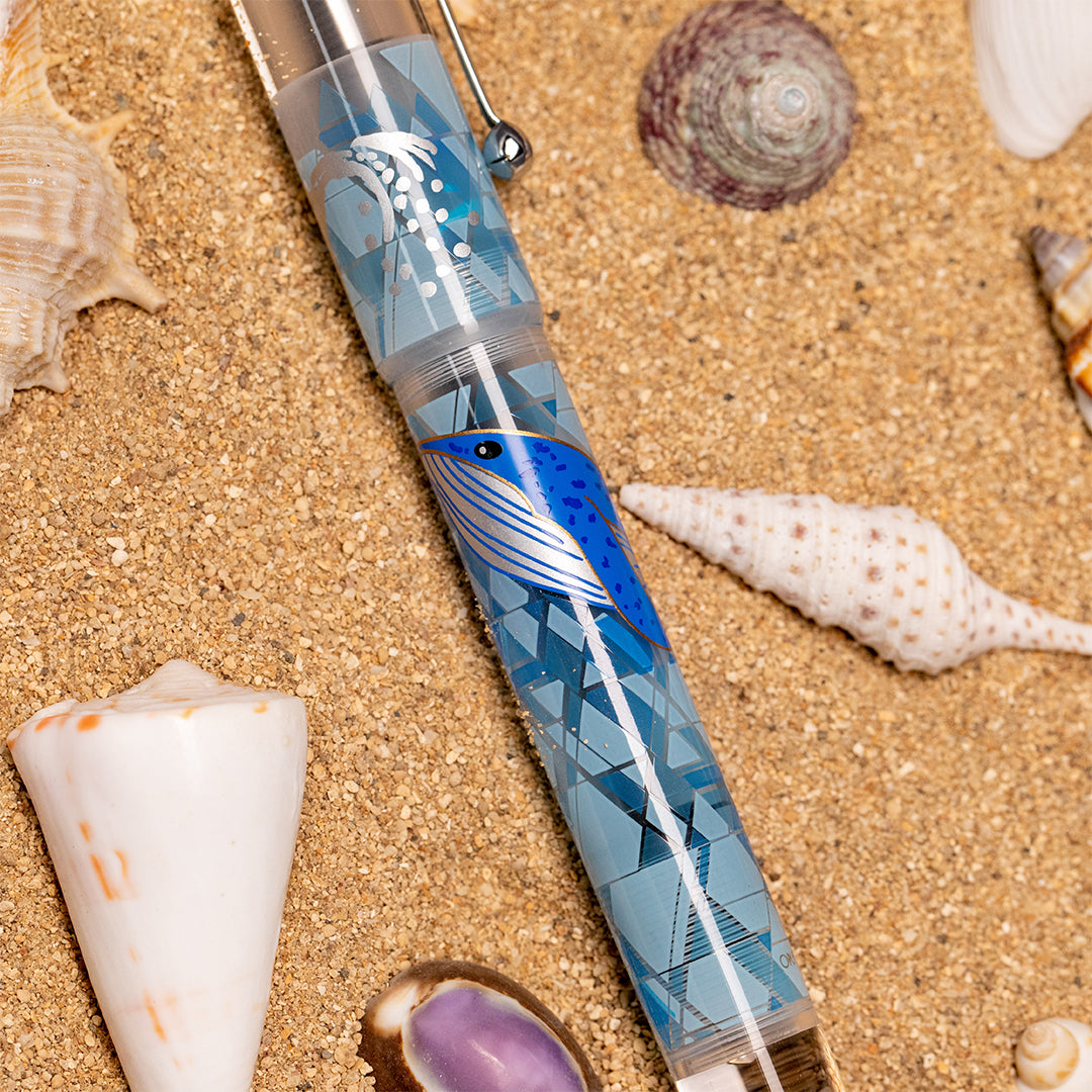 Opus 88 Demonstrator Eye Dropper Fountain Pen Limited Edition Ocean Blue Whale