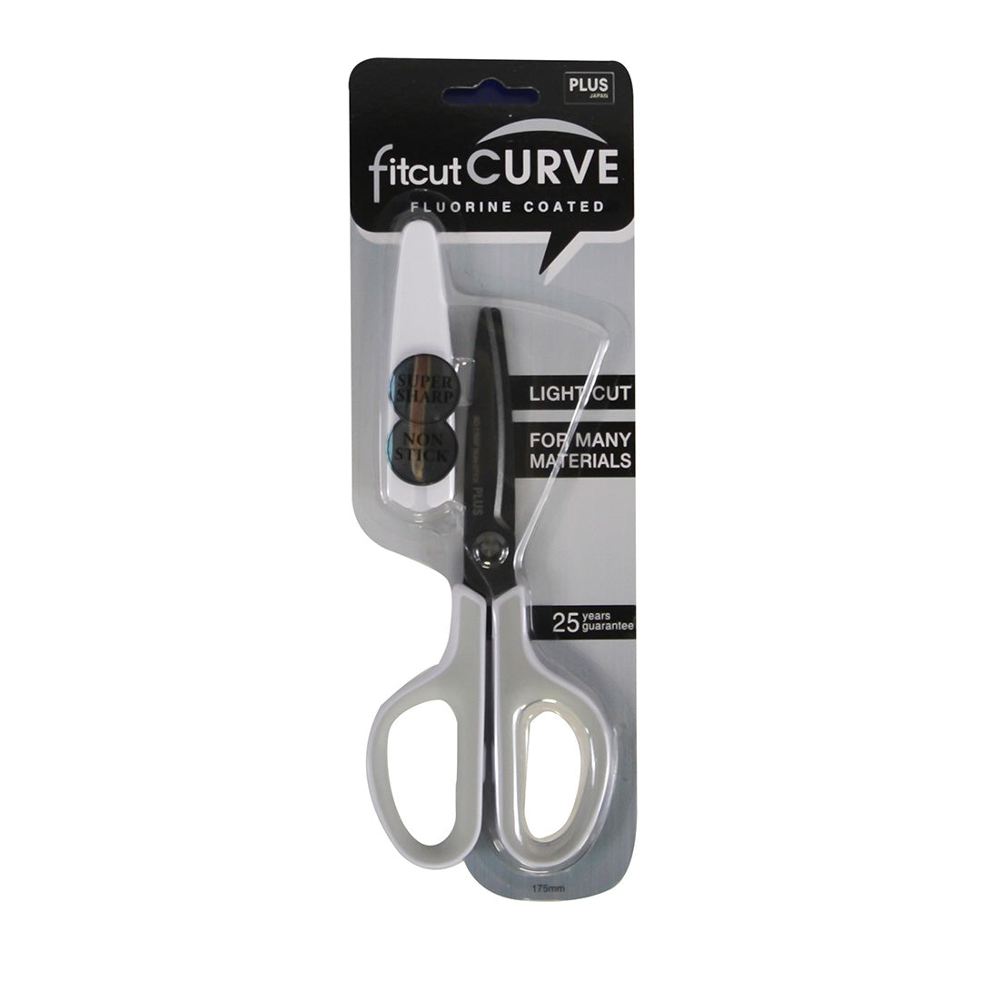 PLUS Fitcut Curve Extra Scissors Fluorine-Coated White Grey