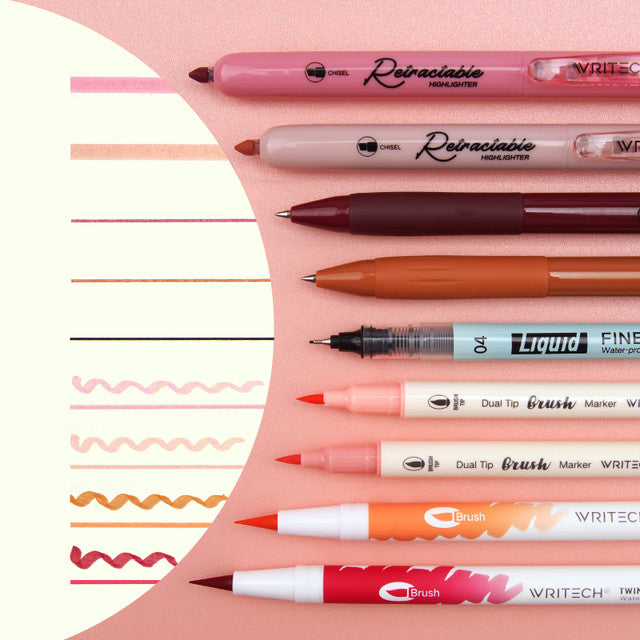 WRITECH 9 Piece Journal Kit with Pencil Case Red and Pink