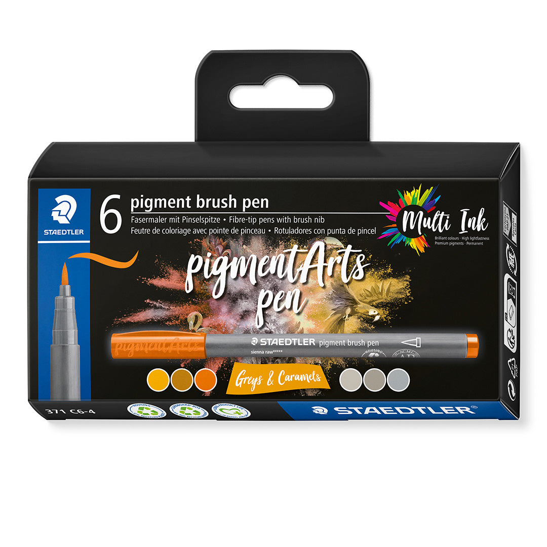 Staedtler Pigment Arts Brush Pen Set of 6 Greys & Caramels