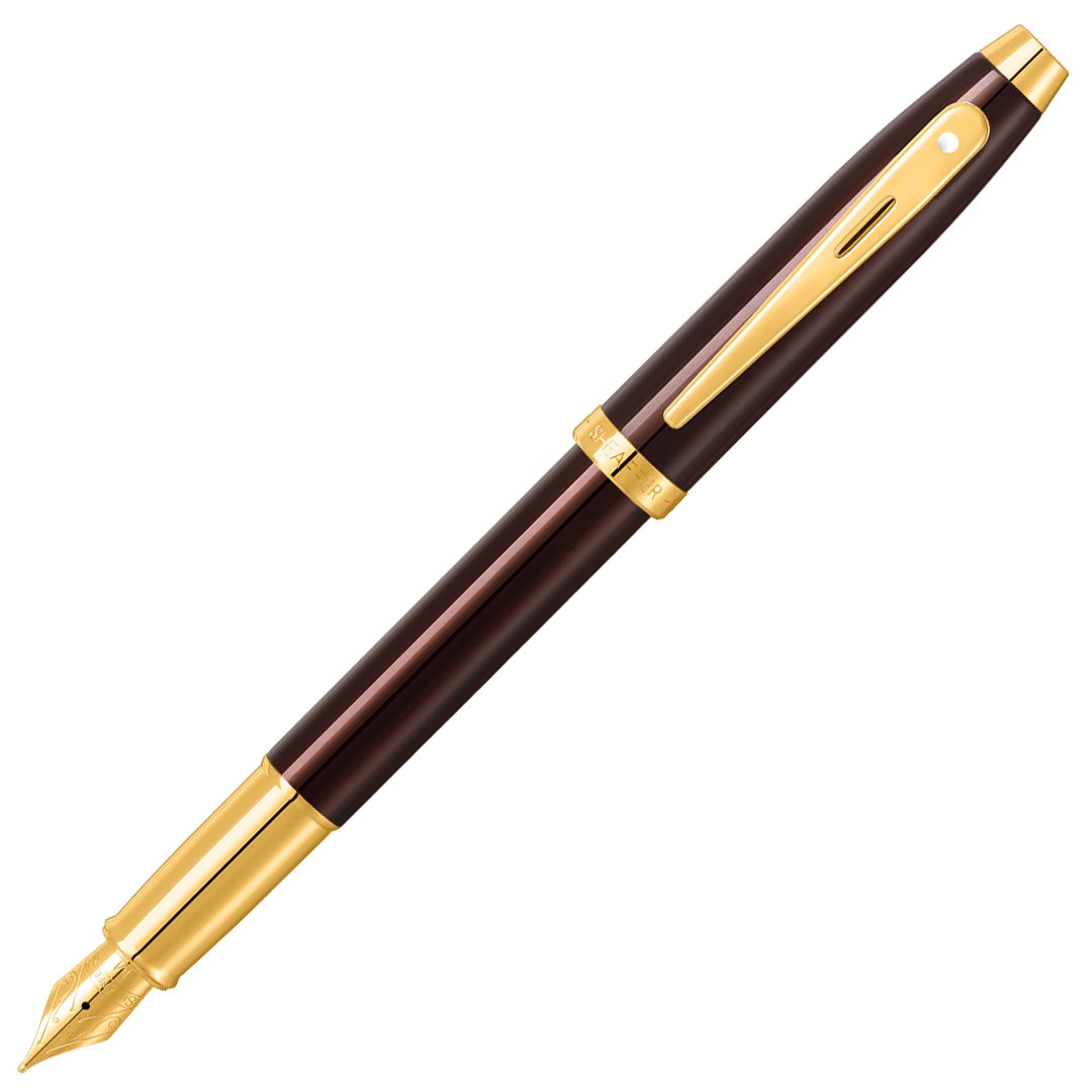 Sheaffer 100 E9370 Fountain Pen Coffee Brown With PVD Gold Trim