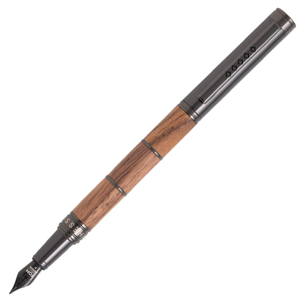 Tom Hessin Revolution Fountain Pen Rustic Wood Barrel with Gunmetal Trim