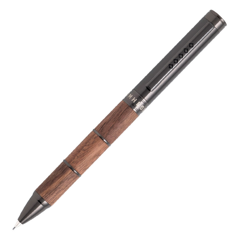 Tom Hessin Revolution Mechanical Pencil Rustic Wood Barrel with Gunmetal Trim