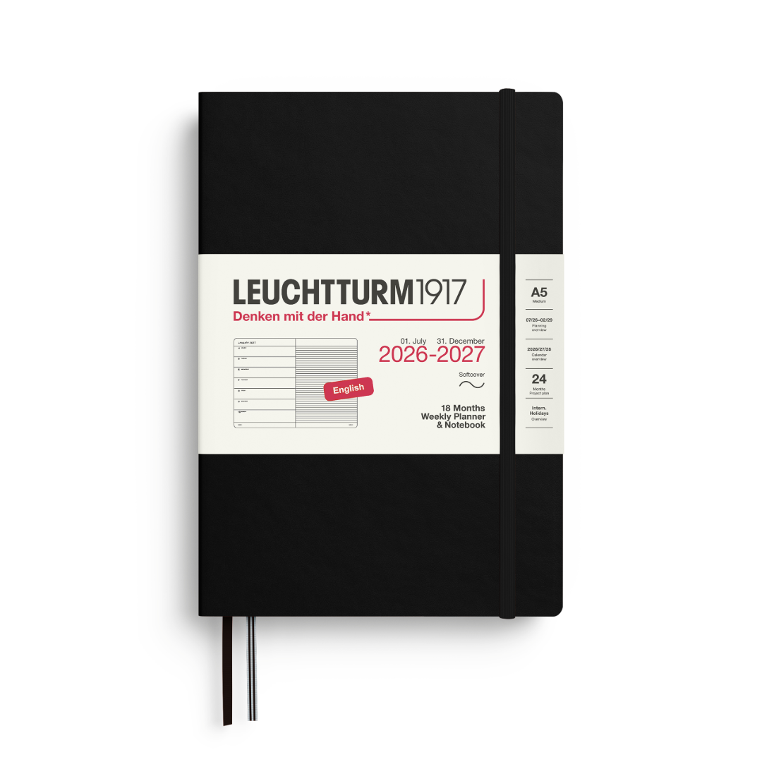 LEUCHTTURM1917 Weekly Planner & Notebook Medium (A5) 18 months 2026/2027 Softcover Black