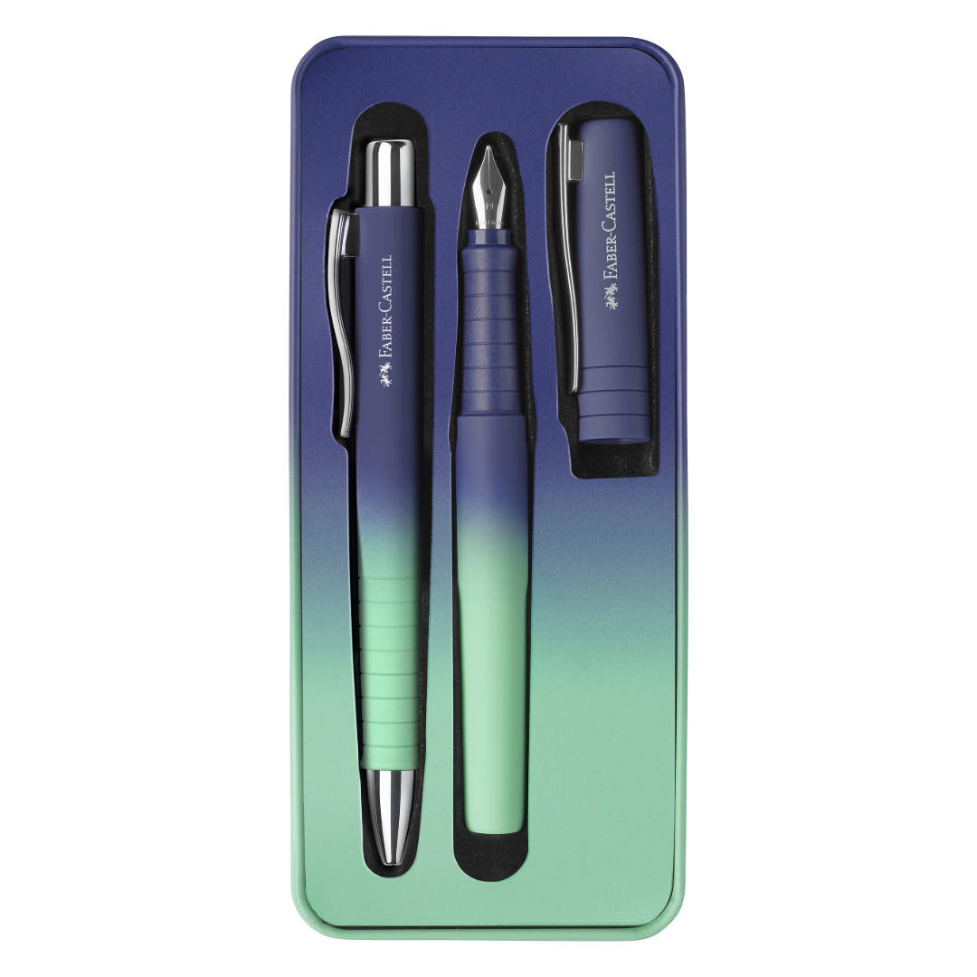 Faber-Castell Poly Ball Fountain Pen and Ballpoint Set Buzzing Blue