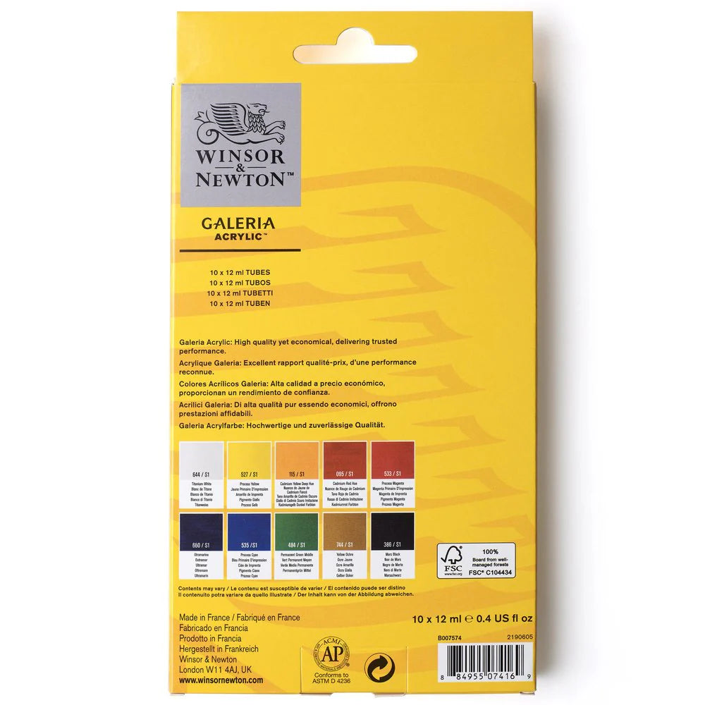 Winsor & Newton Galeria Acrylic Colour 10x 12ml Tube Set