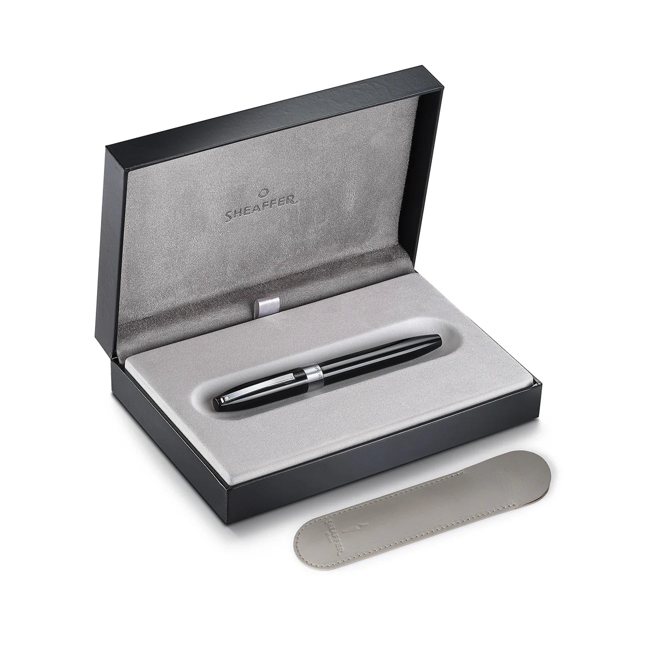 Sheaffer Legacy Fountain Pen Black with Chrome Trim and Leather Case Medium