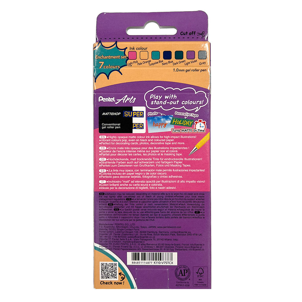 Pentel Mattehop Gel Pen Enchantment Colours Set of 7