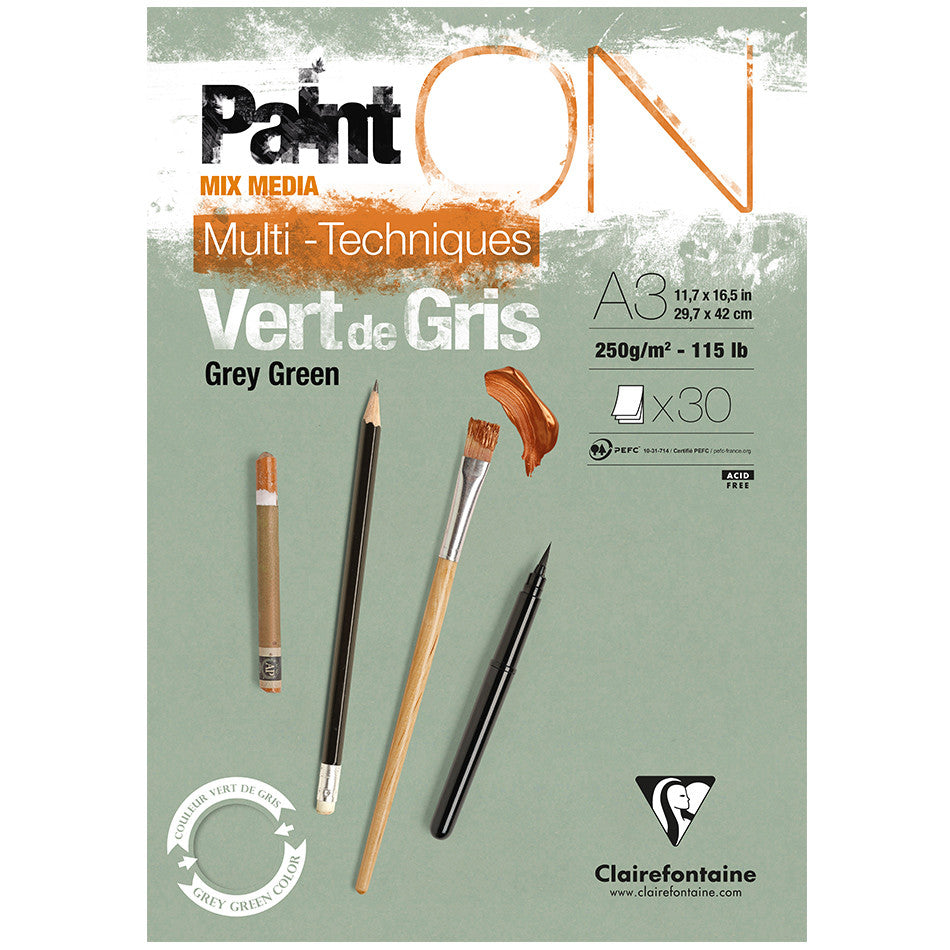Clairefontaine Paint On Pad Grey Green A3 by Clairefontaine at Cult Pens