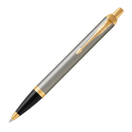 Parker IM Ballpoint Pen Brushed Metal with Gold Trim by Parker at Cult Pens