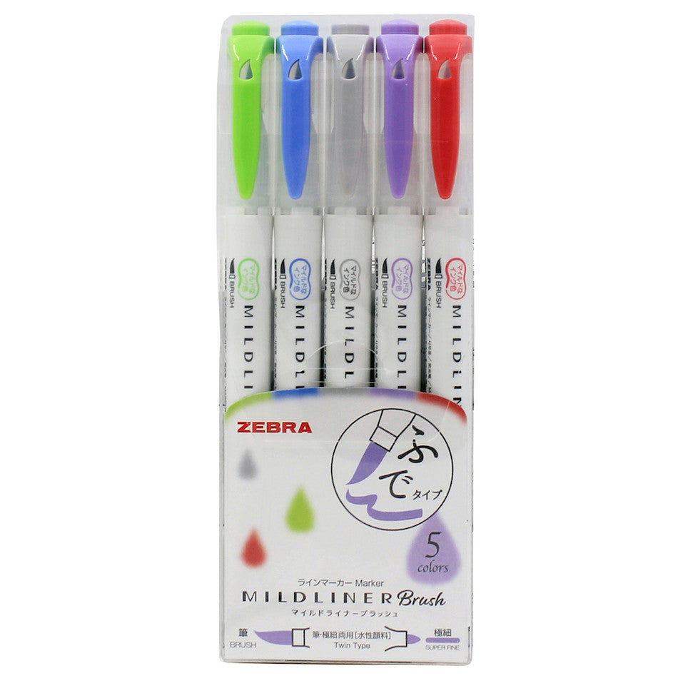 Zebra Mildliner Brush Pen 0.5-0.7mm Set of 5 by Zebra at Cult Pens