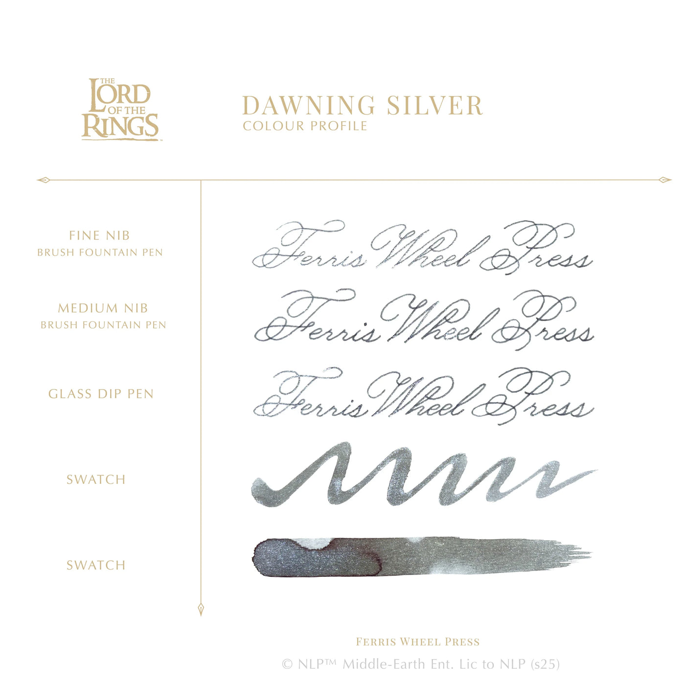 Ferris Wheel Press Lord of the Rings Fountain Pen Ink 10ml Dawning Silver