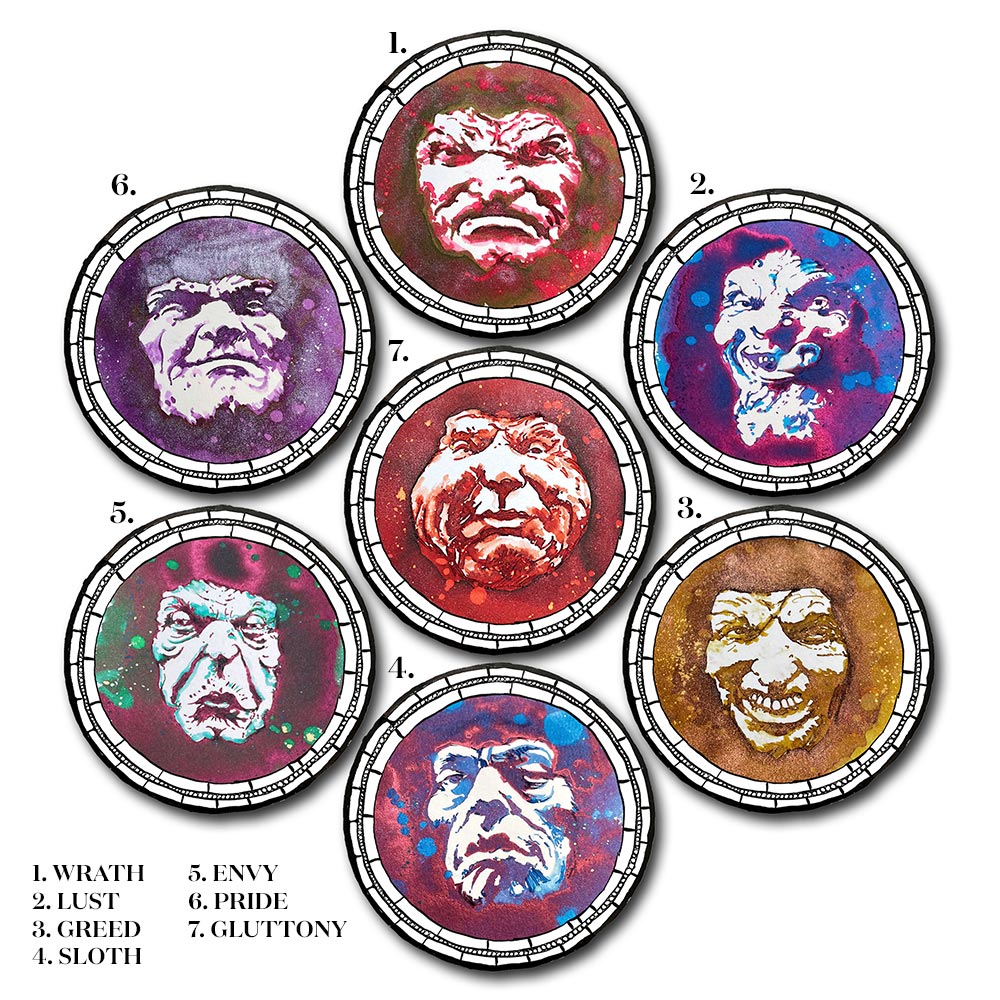 Cult Pens Exclusive 7 Deadly Sins Fountain Pen Ink Complete Set by Diamine 30ml