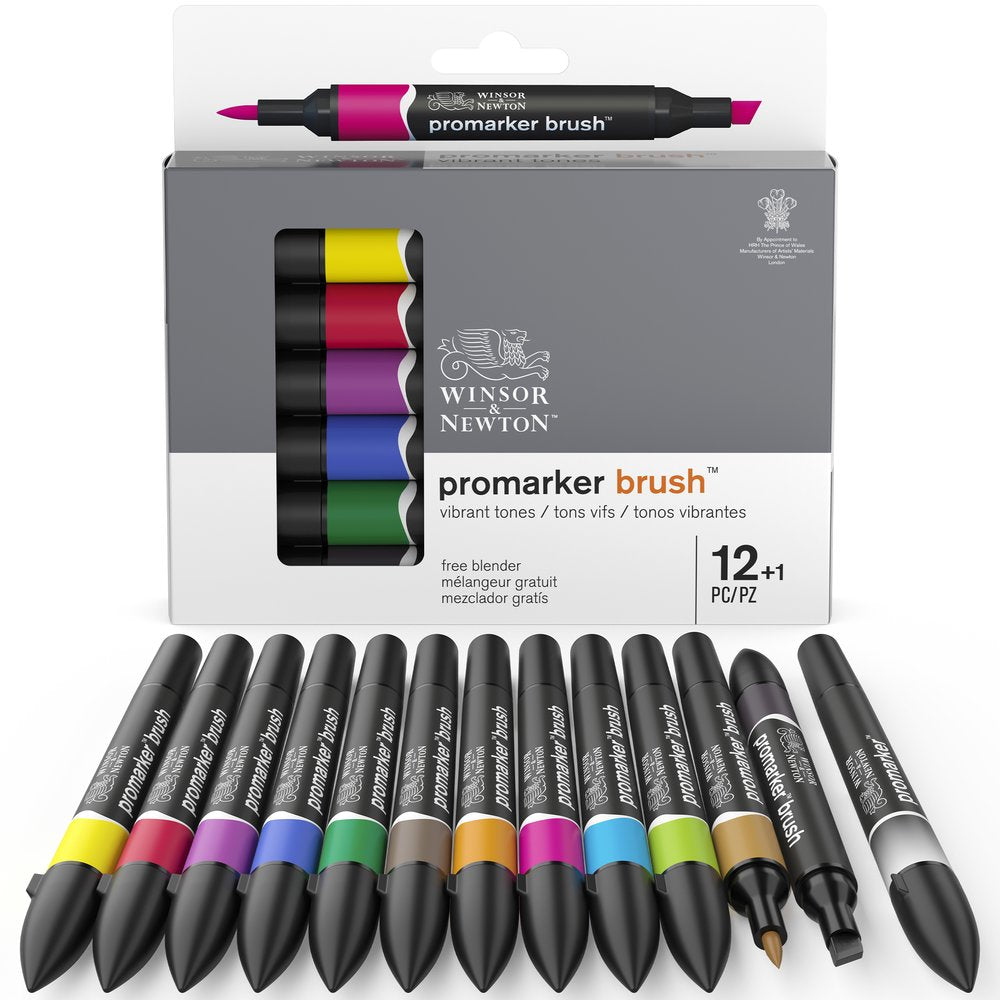 Winsor & Newton Promarker Brush Set of 12+1 Vibrant Tones