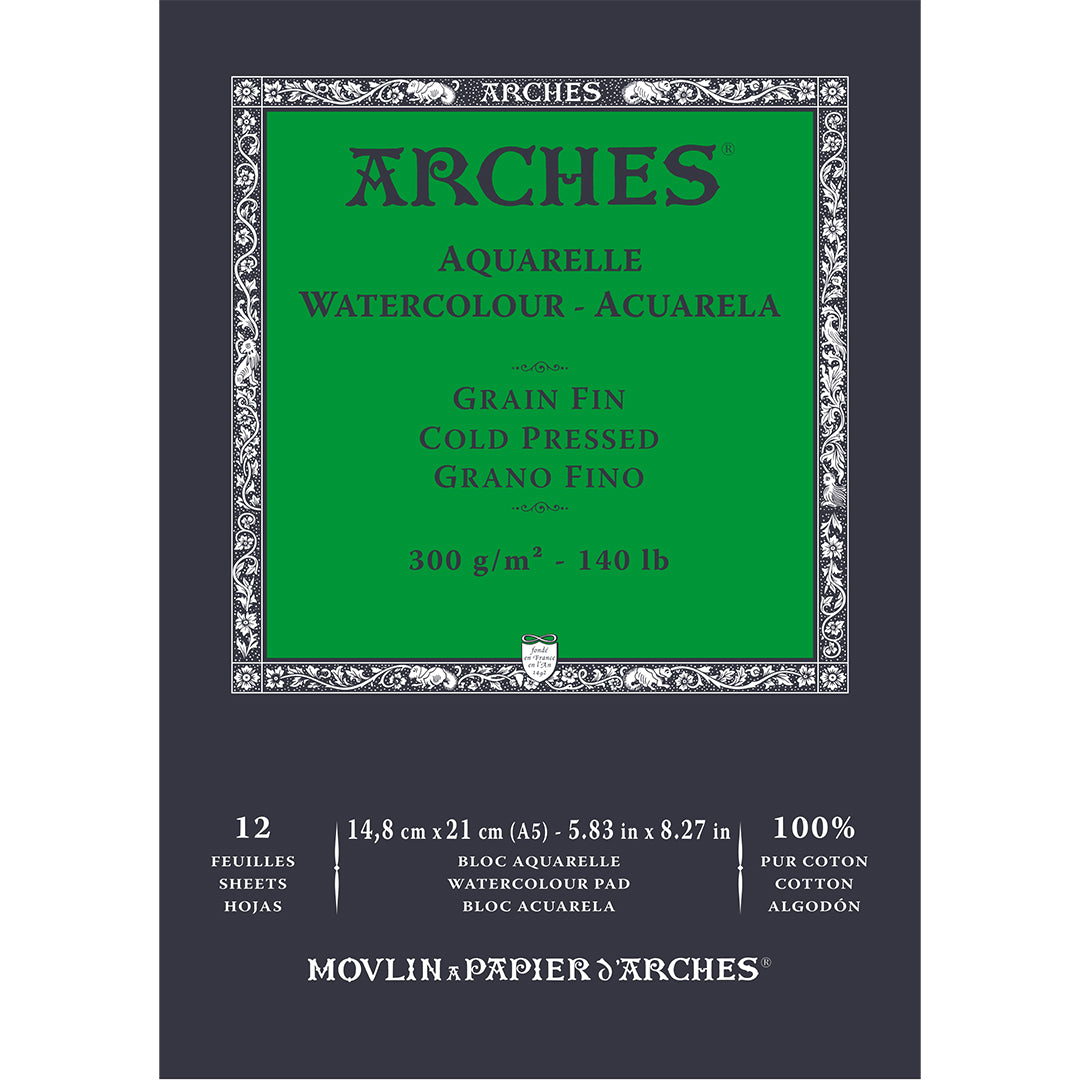 Arches Aquarelle Cold Pressed Pad  14.8 x 21 Natural White