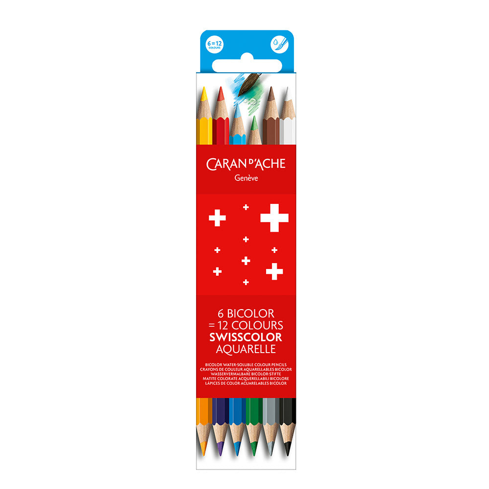 Caran d'Ache Swisscolor Bi-Colour Water-Soluble Coloured Pencils Set of 6