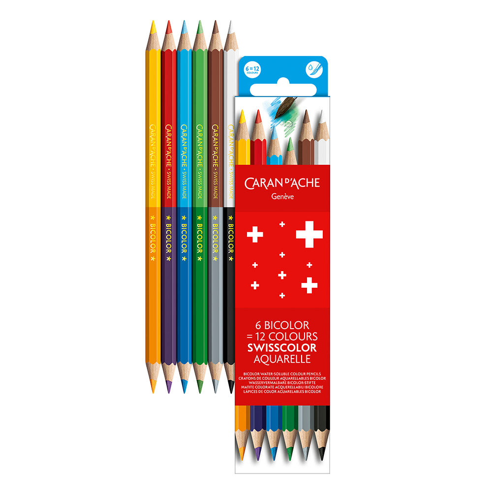 Caran d'Ache Swisscolor Bi-Colour Water-Soluble Coloured Pencils Set of 6