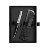Caran d'Ache Leman Fountain Pen Damier Silver Plated with Leather Case