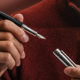 Caran d'Ache Leman Fountain Pen Damier Silver Plated with Leather Case