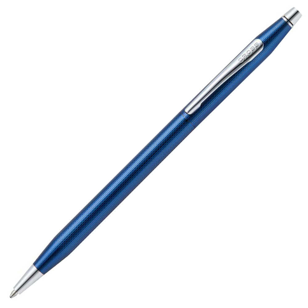 Cross Classic Century Polished Translucent Cobalt Blue Engraved Diamond Pattern Ballpoint Pen