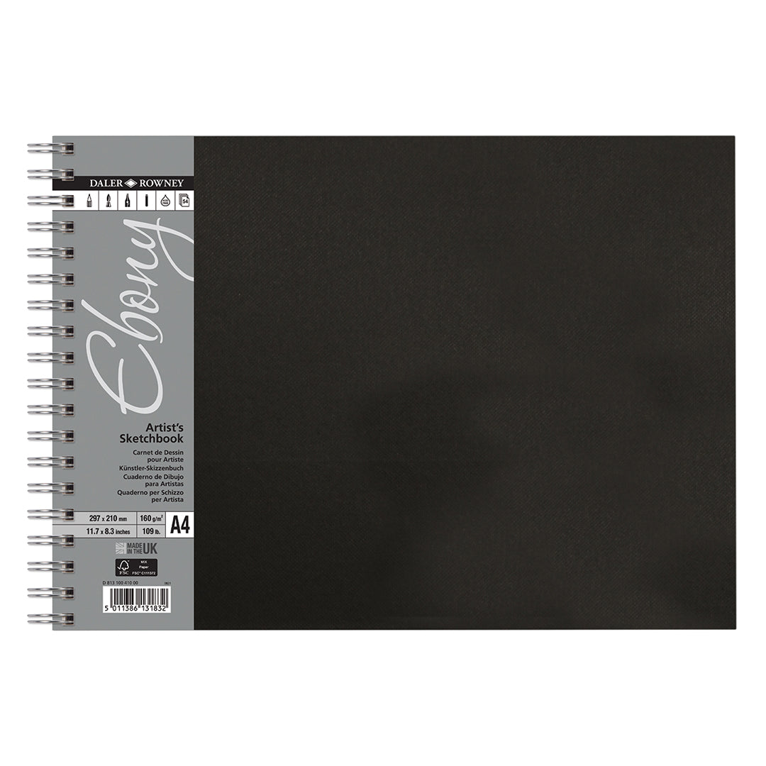 Daler-Rowney Ebony Wirebound Sketchbook A4 Landscape 160G 54 Sheets