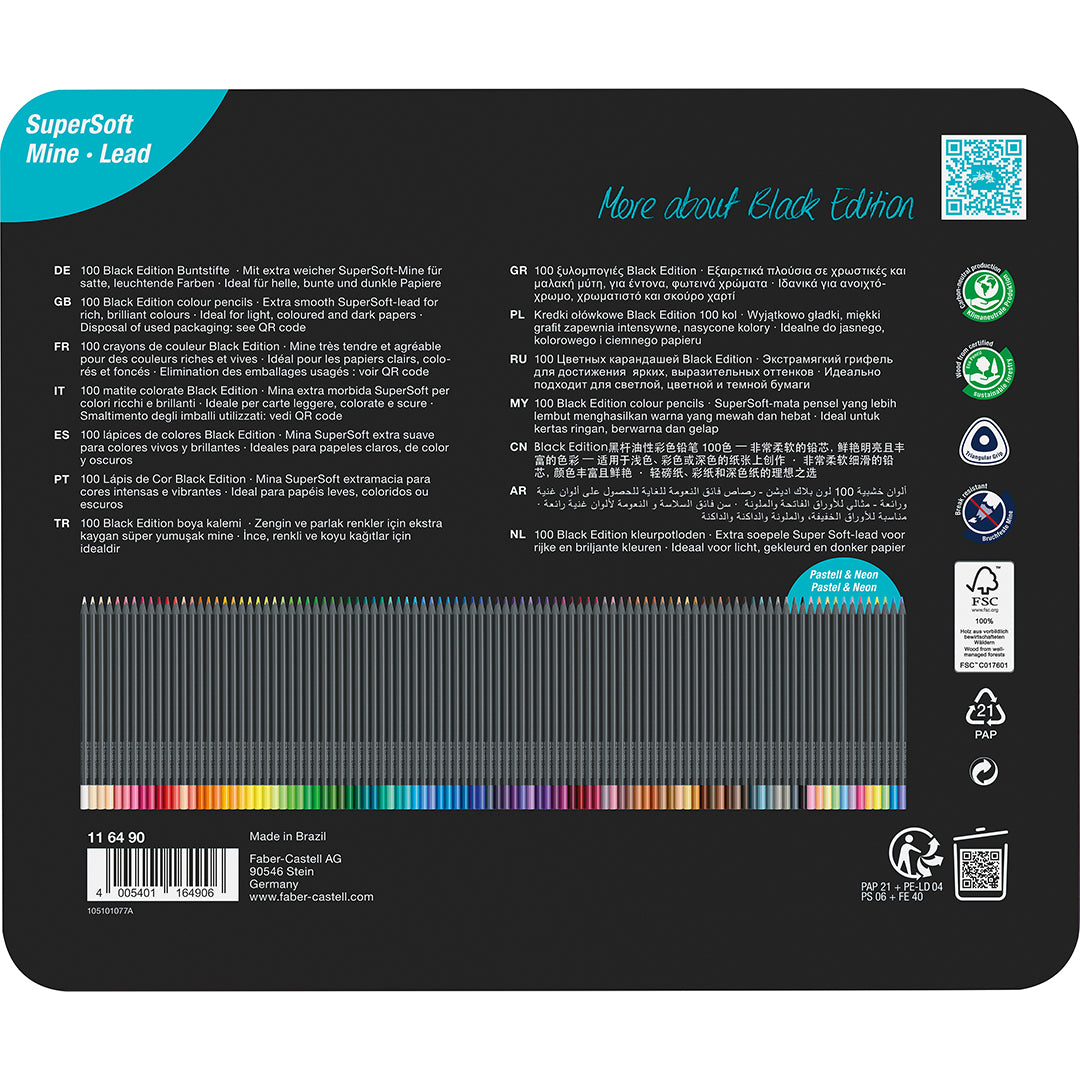 Faber-Castell Colour Pencils Black Edition Tin of 100