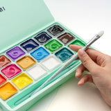 HIMI Jelly Cup Gouache Set of 18 Colours + 3 Brushes Green Case