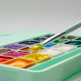 HIMI Jelly Cup Gouache Set of 18 Colours + 3 Brushes Green Case