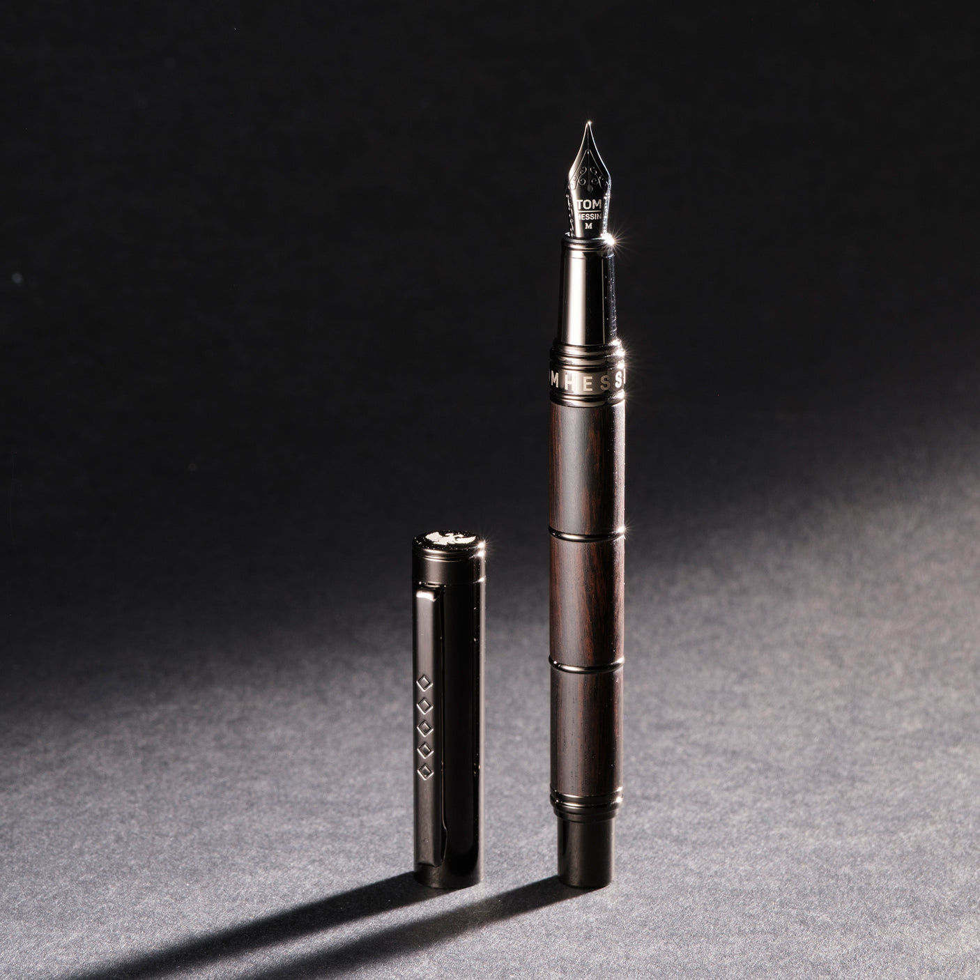 Tom Hessin Revolution Fountain Pen Charcoal Black Wood Barrel with Gunmetal Trim
